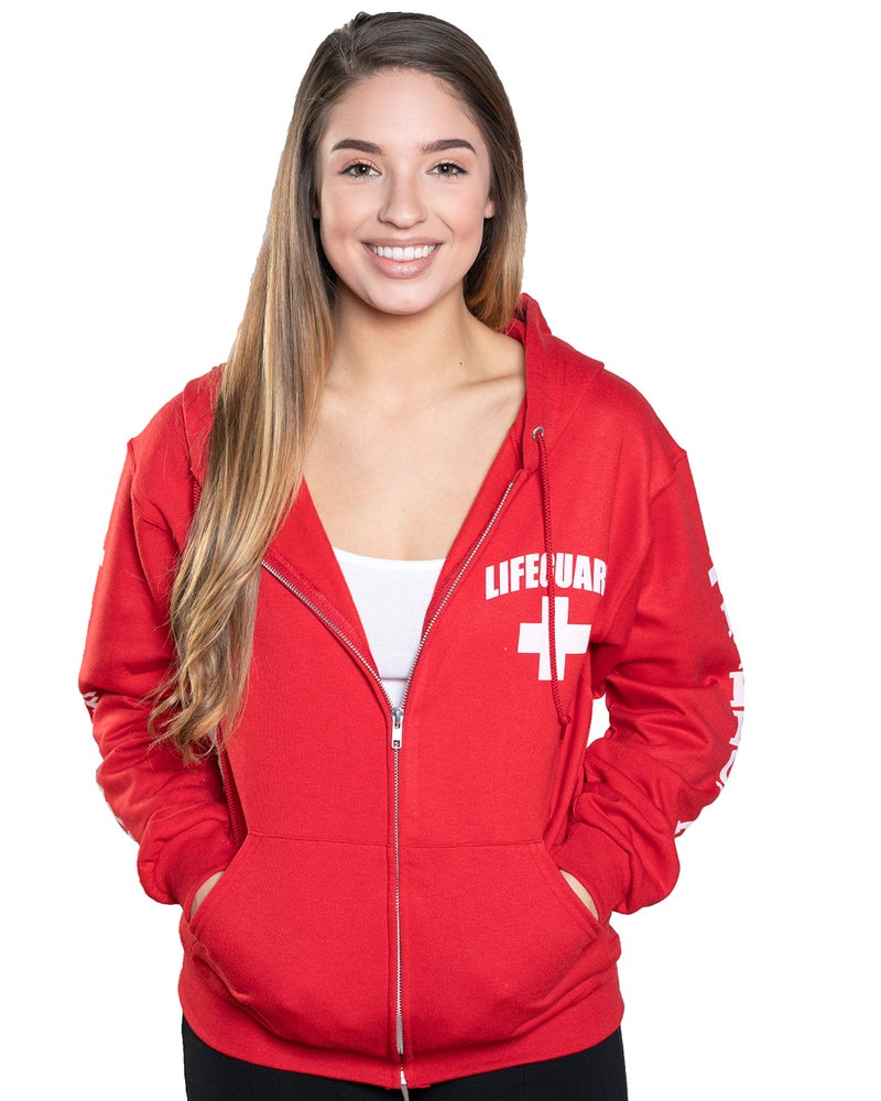LIFEGUARD Officially Licensed Full Zip Hooded Sweatshirt (L, Red) - Image 1
